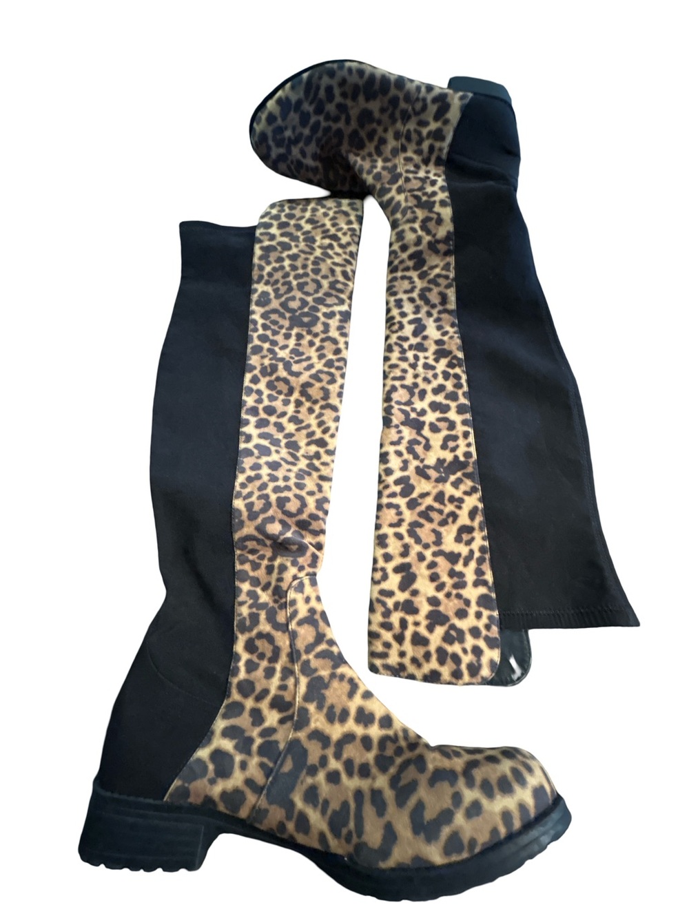 Unisa Leopard Print Over-the-Knee Boots with Black Panels